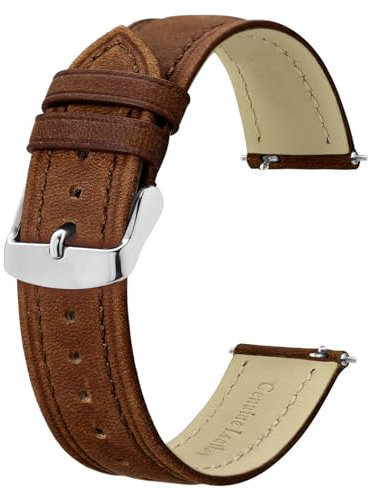 BISONSTRAP Extra Lange Armband 22mm, Leder Uhrenarmband für Herren, XL Ersatzarmband für Große Handgelenke, Toffeebraun (Silberne Schnalle)