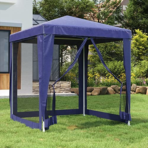 Brokky Party Tent with 4 Mesh Sidewalls Blue 2x2 m HDPE,Garden Pop Up Gazebo,Party Wedding Tent Marquee,Water Resistant Awning Canopy With Sidewalls,Windows