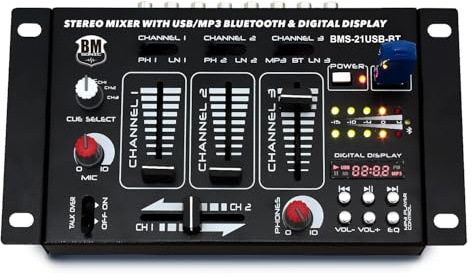 Bmsonic BMS-21USB-BT Sono DJ BMS-21USB-BT Mischpult, 4 Wege/7 Kanäle, USB BLUETOOTH Eingänge 1 Phono/LINE, 1 PHONO/USB, 1 CD, MICROS
