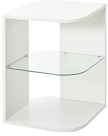 HOMCOM Table d'Appoint Guéridon Design Contemporain Bout de Canapé étagère Verre trempé Blanc