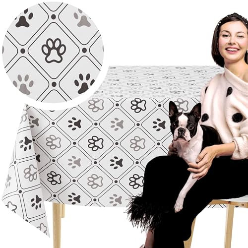 KP HOME Tischdecke Abwaschbar, Pflegeleicht Rechteckig Abwischbare PVC Tischdecke 200x137cm, Wetterfeste Esstischdecke für Innen- und Außenbereich, Wachstuchtischdecke Wischfest Pfoten Parade-Design