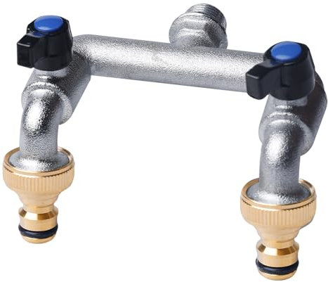 LEKEFETO Rubinetto da giardino a 2 vie, 1/2 pollici: 2 vie, rubinetto da giardino in ottone, giardino doppio ha, connettore per tubo da 3/4 pollici, connettore per rubinetto da giardino sistema di