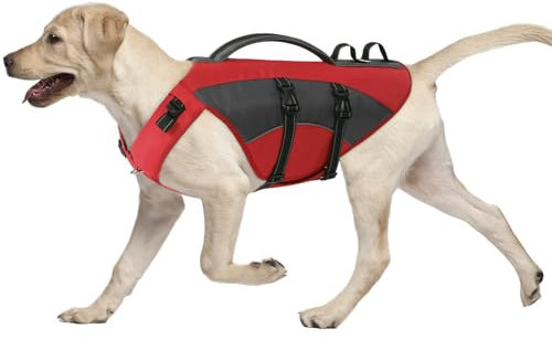 CITÉTOILE Hunde Schwimmweste mit Griff und Reflektierend, Einstellbare Rettungsweste für Kleine Mittel Große Hunde, Langlebigem für Wassersport Schwimmen und Bootfahren, Rot, XL