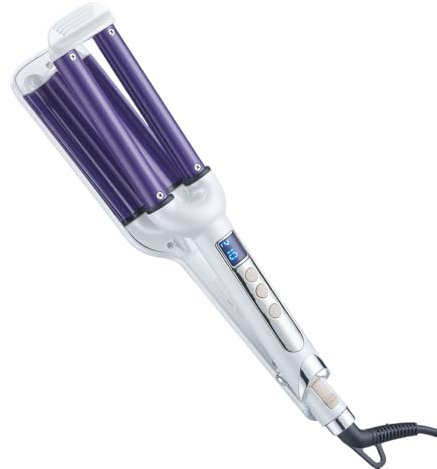 Wave Hair Curler, Wave Curling Iron, Hair Waver 3 Gears Temperature Fast Heating 3 Barrel Egg Roll Hair Care Tool LED Display Waver Curling Wand for Short/Medium/Long Hair #Purple