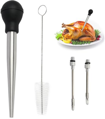SopwMap Seringue à Marinade en Acier Inoxydable pour Viandes, 2 Aiguilles à Marinade Incluse, Brosse de Nettoyage Incluse, pour Barbecue et Cuisine, Injecteur de Saveurs pour Dinde, Bœuf et Poulet