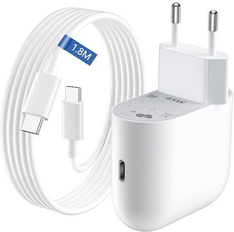 Cargador USB C 45W para Google Pixel 9a 9Pro XL 8a 8Pro 7a 7Pro 6a 6Pro,Cargador Tipo C Carga Rapida Enchufe USB C Cargador Movil Rapido con Cable Tipo C 1,8m para iPhone 16e Samsung A56 A55 A25 A16