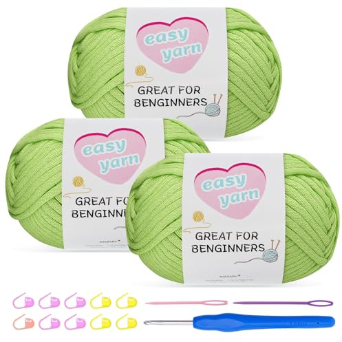 Nissary Wolle zum Häkeln 3x100g,Dicke Baumwolle Häkelgarn mit 4mm Haken,Schlauchgarn Häkelwolle Starter-Set für Anfänger, Amigurumi-Projekte