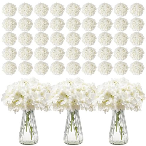 VEVOR Flores Artificiales, 305 Hortensias Artificiales de Seda Blanca de Aspecto Real a Granel, Artificiales Blancas con Tallos para Ramos de Boda, Centros de Mesa y Decoración de Mesas de Fiesta