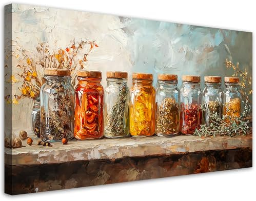 Feeby Leinwand Bilder - Bild Wohnzimmer - Kräuter Gewürze Bunt - 120x60 1tlg - Deko Schlafzimmer Groß - Dekoration Canvas - Gemälde - Modern Wandbilder - Kunstdruck