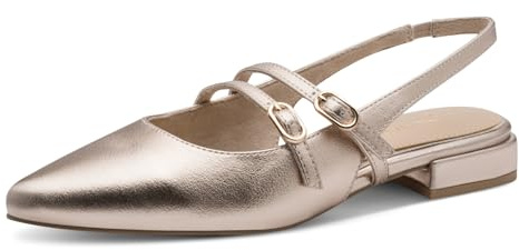 Marco Tozzi Damen Ballerinas weiches Feel Me Fußbett weiches Innenfutter Vegan Spitz, metallic (Platinum), 41 EU