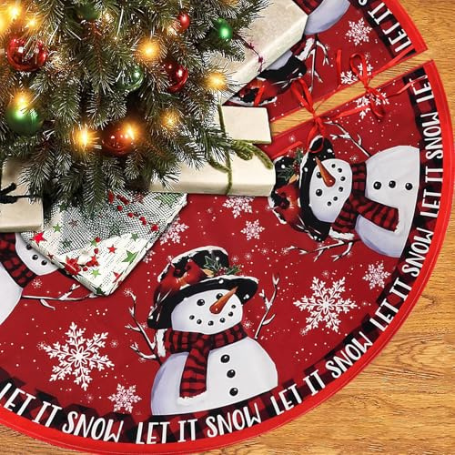 Weihnachtsbaum Decke 120cm, Weihnachtsbaumdecke Rund Rot, Christbaumdecke | Weihnachtsbaum Rock Mit Schneemann Schneeflockenmotiv,Tannenbaum Decke,Tannenbaum Decke Rund für Weihnachtsdeko,Home,Party