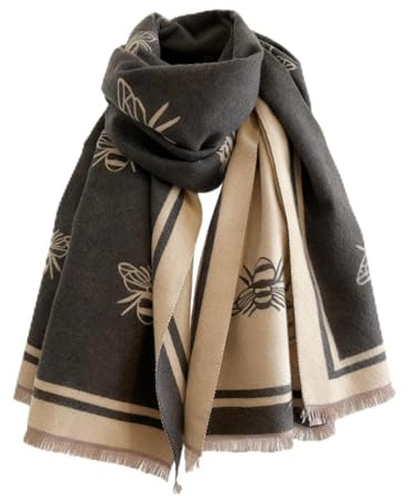 Moguxb Damen Schal Grau Winter Schal Doppelseitig Kleine Bienen Warmer Schal Damen Pashmina und Tücher für Winter
