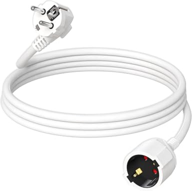 HUARUI Verlängerungskabel 2m, Kunststoff Verlängerung mit Schutzkontakt Stecker und Steckdose, H05VV-F 3G1,5 mm² Schuko Stromkabel (16A/250V, 3500W, IP20), für Innenbereich, weiß