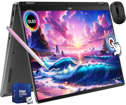 ASUS Vivobook Flip 14 OLED Touch Copilot+ Laptop, Intel EVO Core Ultra 7 256V, Wi-Fi 7, cerniera a 360°, Thunderbolt4, Win 11, con mouse wireless e penna stilo (16 GB di RAM | SSD 2 TB)