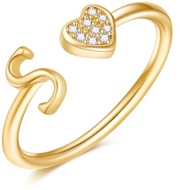 HARJJME Ringe Gold Damen 14K Vergoldete Wasserfest Ring mit Buchstaben Herz Initiale A-Z Verstellbar Stapelbar Daumenring Fingerring Goldene Ringe Schmuck Geschenke für Frauen Mädchen
