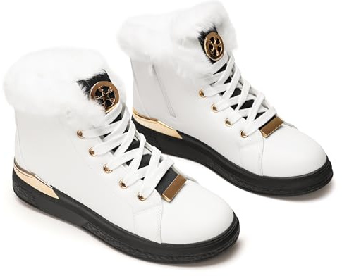 GLAMORA Stivaletti Sportivi Donna Invernali, Sneakers Alte Calde con Pelo Interno, Scarpe da Ginnastica con Pelliccia Sintetica, Lacci, Cerniera Laterale, Suola Antiscivolo, Resistenti all'Acqua