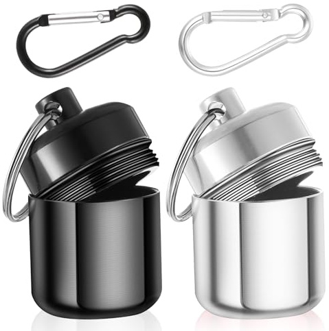 YUXIANLB 2er Pack Ohrstöpsel Tragetasche Schlüsselanhänger Wasserdichte Metall Ohrstöpsel Hülle Karabiner Für Ohrstöpsel Kleiner Reisepillen Organizer Schlaufen Hülle Schlüsselanhänger Behälterhalter