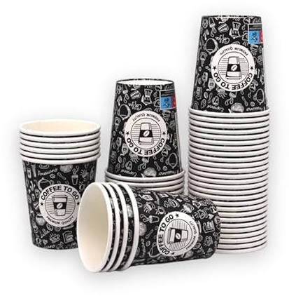storage100 300 Stk. Pappbecher 200ml Kaffeebecher 0,2l 8oz Coffee to Go geeignet für Heiß- und Kaltgetränke Kaffee Becher (Schwarz) 300 g/m² + 18 g/m² Beschichtung