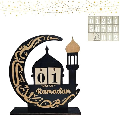 Gleemix Hölzern Ramadan Kalender, DIY Ramadan Mubarak Adventskalender, Eid Mubarak Dekoration 30 Tage Countdown, Eid Mubarak Deko Kalender für Haus Büro Tisch