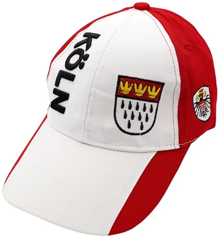 TrendandStylez Köln Cap rot weiß mit gesticktem Wappen & KÖLN Schriftzug – Basecap für Damen & Herren – Verstellbare Kappe für Karneval, Stadion & Fans der Domstadt – Unisex Fanartikel