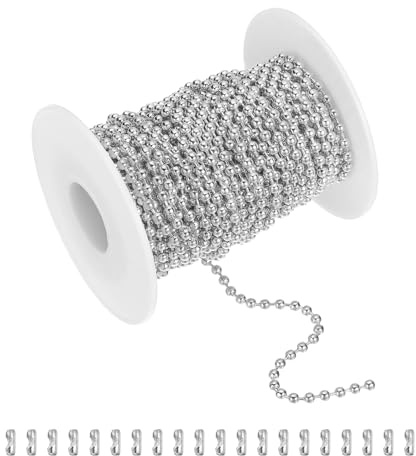 QUARKZMAN 33ft Kugelkette Aus Edelstahl Mit 20 Verbindern Für Anhänger Hundemarken Schlüsselanhänger Weihnachtsschmuck (Silber 3mm Außendurchmesser)