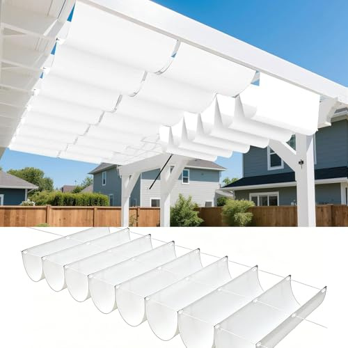 Voile d'ombrage Coulissant 3 x 4 m Imperméable Protection UV Vague Rétractable Toile d'ombrage avec Oeillets et Cordons, Résistant pour Jardin Terrasse Balcon Camping, Blanc