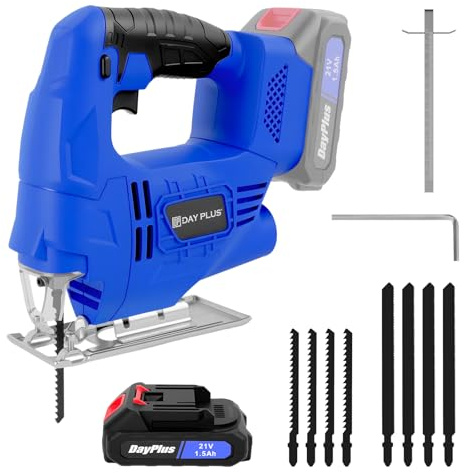800W Electric Jigsaw Tool, Power Jig Saws with 1500mAh Battery and Charger，3000SPM Jigsaw with LED，Angle Cut ± 45 °, with 8 PCS Sawblades for Wood Metal Cutting