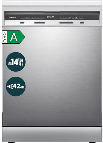 homeX DWFS601442A-S Geschirrspüler 60 cm Spülmaschine freistehend EEK A | 14 Maßgedecke, 9 Programme, AquaStop, Besteckschublade, 42 dB, Überlaufschutz, Auto Door, Unterbaufähig, Silber