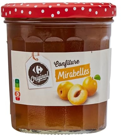 CARREFOUR ORIGINAL Confiture de Mirabelles en Pot Verre - 370 g - Préparée avec 50 g de fruits pour 100 g - Saveur Fruitée et Équilibrée - Lot de 4