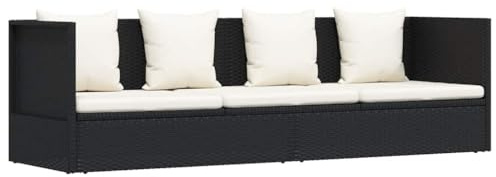 WHOPBXGAD Lettino da Giardino in Polyrattan Nero con Cuscini, Regolabile 7 Posizioni, Sdraio da Esterno con Cuscino Seduta e 4 Cuscini, 200x60x58 cm, Relax in Piscina e Patio