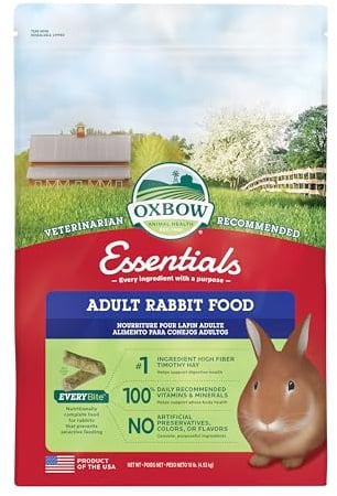 Oxbow Essentials Rabbit Food, Adult, Made with Oxbow Timothy Hay for Rabbit, Pet Pellets with Vitamins & Minerals, Small Animal Pet Products, Bunny Food, Made in USA, High Fiber, 10 lb. Bag
