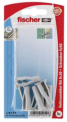 fischer 052541 KS SB-Karte, Inhalt Hohlraumdübel NA 8 x 30, 5 x Senkholzschraube 4 x 40