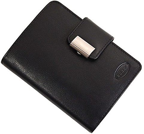 BOCCX Damen Geldbörse echt Leder mit Außenriegel Portemonnaie im Hochformat (Schwarz)