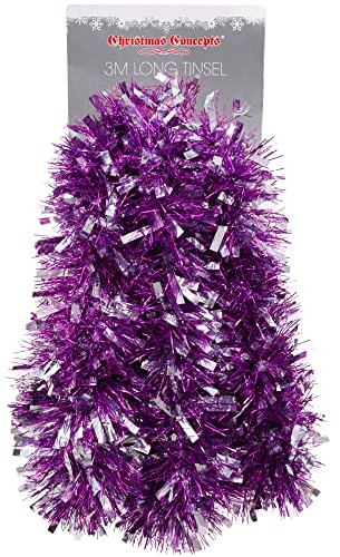 Christmas Concepts® 3m / 9.8ft Chunky/Fine Christmas Tinsel - Christmas Decoration Tinsel (Purple & Silver)