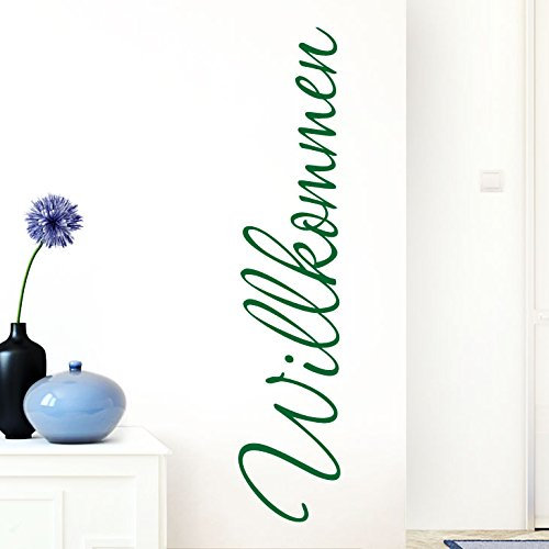 Grandora Wandtattoo Wort Willkommen I grün 13 x 58 cm I deutsch Flur Diele Eingang selbstklebend Aufkleber Wandaufkleber Wandsticker W1099