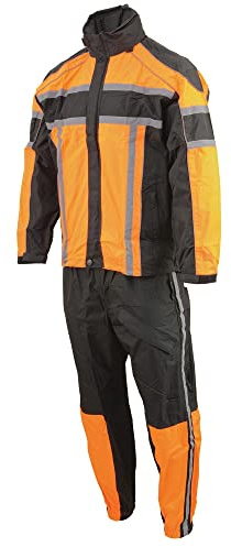 Nexgen Mens Orange/Blk/Grey Motorcycle Rain Suit Water Resistant SH233102 (XL)