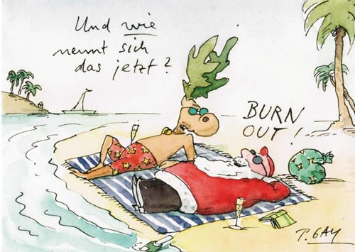 Postkarte A6 +++ WEIHNACHTEN von modern times +++ BURN OUT +++ CARTOON CONCEPT © GAYMANN, Peter