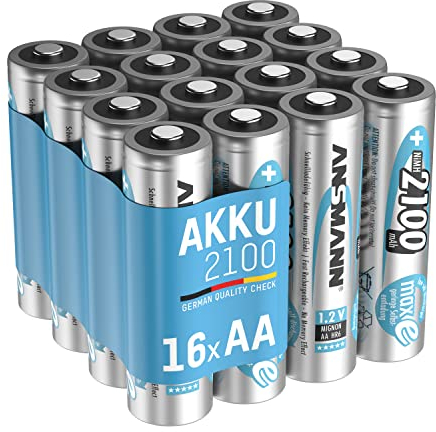 ANSMANN wiederaufladbar LSD Akku Batterie geringe Selbstentladung Mignon AA 2100mAh maxE NiMH vorgeladen sofort einsatzbereit hohe Kapazität ready to use 16er Pack