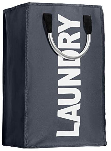 IHOMAGIC Tragbarer Wäschesack aus Polyester, faltbarer Wäschekorb mit Griffen, faltbarer Wäschekorb, großer Wäschesack für schmutzige Kleidung, L 33 x H 53 x B 23 cm (Dunkelgrau)