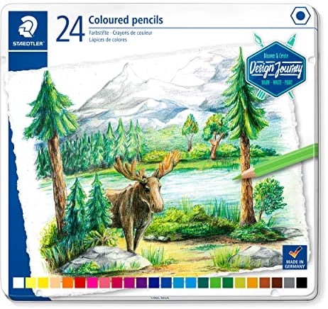 STAEDTLER 146C M24 Buntstifte (klassisches Sechskantformat, weiche Mine, hoch pigmentierte Farben) Metalletui mit 24 leuchtenden Farben