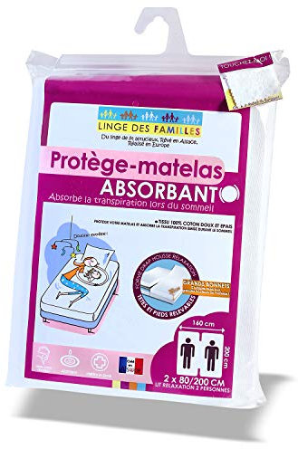 Linge des Familles - Protège Matelas Lit Articulé 2x80x200 cm - 100% Coton Absorbant - Alèse Lit Electrique 160x200 - Label Oeko-TEX® Standard 100 - Made in Europe - Élastique Tout Autour