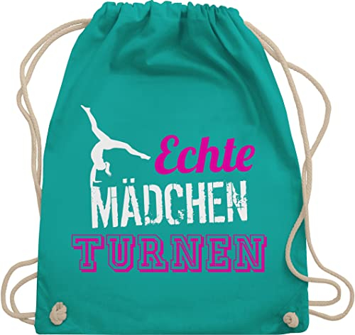 Turnbeutel Rucksack - Echte Mädchen turnen I Geschenk Turnerin - Unisize - Türkis - kunstturnen kinderturnbeutel sport turn beutel für turner 25. geburtstag gymnastic stoffbeutel sportbeutel