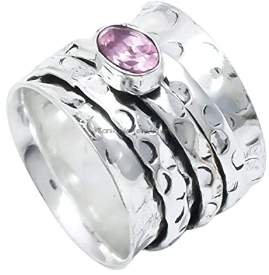 925 Sterling Silber Spinner Ring für Halloween Geschenk, Rosenquarz Ring, sorgen Ring, Daumen Geburtstagsgeschenk, handgefertigten Ring für Frauen