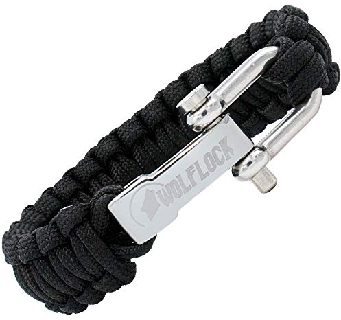 Wolflock Premium Paracord Armband für Männer - Handgeflochten mit Edelstahlverschluss in Schwarz