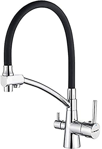 Ibergrif M22128-2 - 3 Wege Küchenarmatur, Spültischbatterie mit Schwarz Flexibler Auslauf und Brause, Wasserhahn Küche, Chrom, Silver