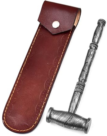 Hand Forged Damascus Steel Ball Peen Hammer with Leather Sheath – Premium Metalworking, Blacksmithing, Riveting & Forging Tool