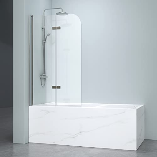 EMKE Duschwand Badewanne 100x140 cm Badewannenaufsatz 2-teilig Faltbar Duschabtrennung Badewanne Badewannenfaltwand Duschtrennwand für Badewanne 6mm NANO 180° Faltwand Badewannen Duschwand