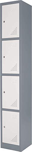The Workplace Depot 4 Door Heavy Duty Locker – 1800mm High, 300mm Wide, 300mm Deep, Grey-White – Reinforced Steel, Ventilated, Key Cam-Lock – Secure Storage for Offices, Warehouses, and Schools​
