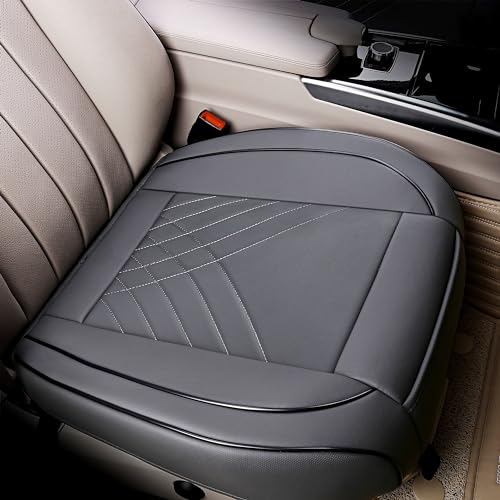 kingphenix Premium-PU-Autositzbezug, Vordersitzschutz, funktioniert mit 95% Aller Fahrzeuge, gepolstert, rutschfest, vollständige Umwicklungskante, Maße: 53,3 x 51,8 cm, 1 Stück (grau)