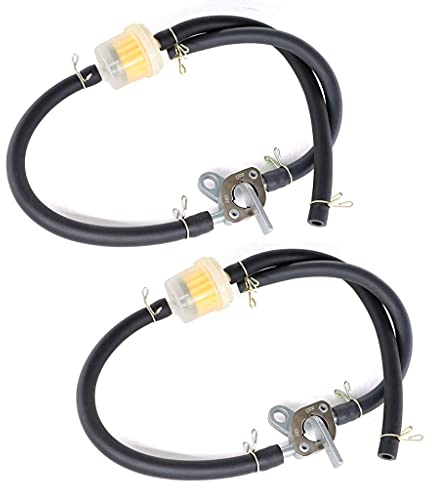 HURI Lot de 2 Filtres à carburant + Universel Robinet d'essence 6mm pour cyclomoteur, mobylette, moto et quad avec fonction de fermeture 50cc 70cc 90cc 110cc 125cc 150cc ATV